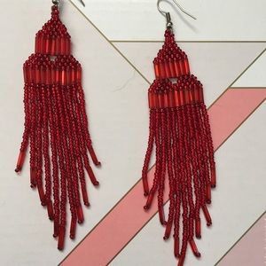 BEAUTIFUL FUN RED BEADED EARRINGS
